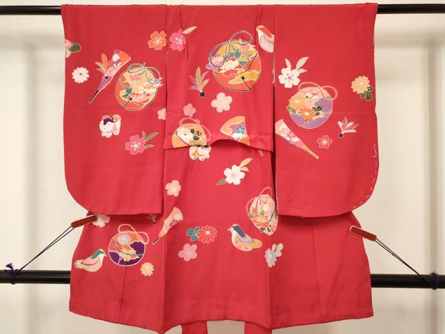 平和屋着物[]七五三　女の子　３歳　祝着　三つ身　玩具鈴花鳥文　金彩　逸品　DABC5004ma