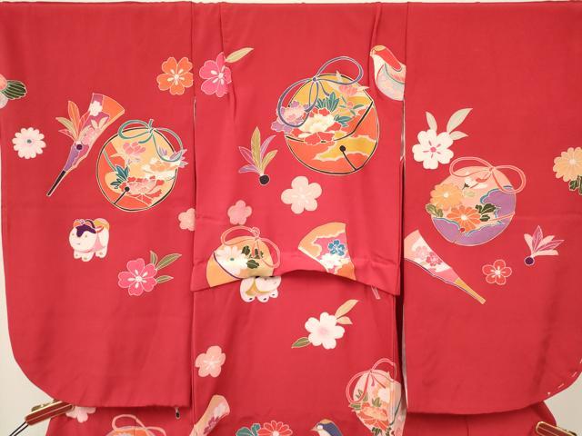 平和屋着物[]七五三　女の子　３歳　祝着　三つ身　玩具鈴花鳥文　金彩　逸品　DABC5004ma