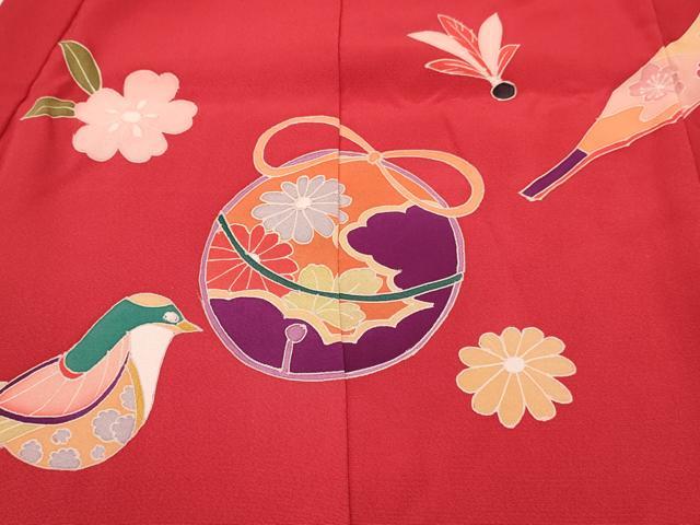 平和屋着物[]七五三　女の子　３歳　祝着　三つ身　玩具鈴花鳥文　金彩　逸品　DABC5004ma
