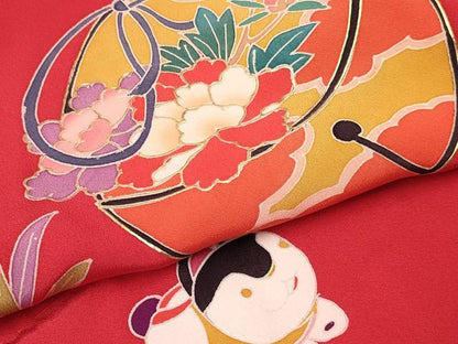 平和屋着物[]七五三　女の子　３歳　祝着　三つ身　玩具鈴花鳥文　金彩　逸品　DABC5004ma
