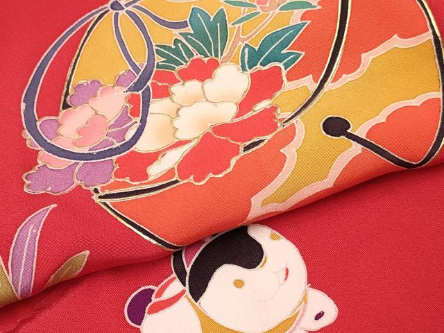 平和屋着物[]七五三　女の子　３歳　祝着　三つ身　玩具鈴花鳥文　金彩　逸品　DABC5004ma