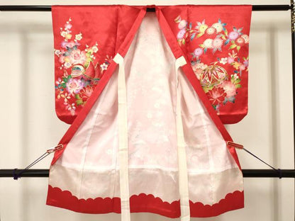 平和屋着物[]七五三　女の子　３歳　祝着　三つ身　駒刺繍　鴛鴦鞠花文　金彩　逸品　DABC5005ma