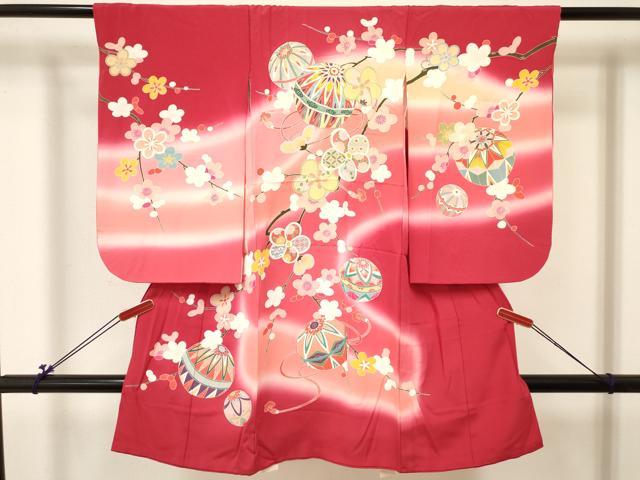 平和屋着物[]七五三　女の子　３歳　祝着　三つ身　鞠枝梅花文　暈し染め　金彩　逸品　DABC5006ma