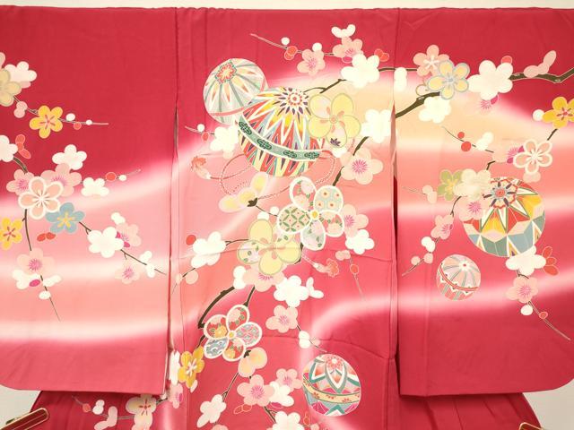 平和屋着物[]七五三　女の子　３歳　祝着　三つ身　鞠枝梅花文　暈し染め　金彩　逸品　DABC5006ma