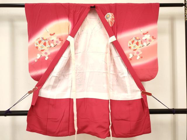 平和屋着物[]七五三　女の子　３歳　祝着　三つ身　鞠枝梅花文　暈し染め　金彩　逸品　DABC5006ma