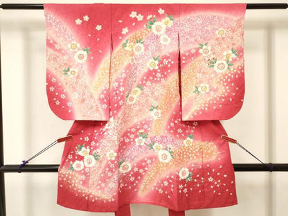 平和屋着物[]七五三　女の子　３歳　祝着　三つ身　舞桜　暈し染め　金彩　金通し地　逸品　DABC5007ma