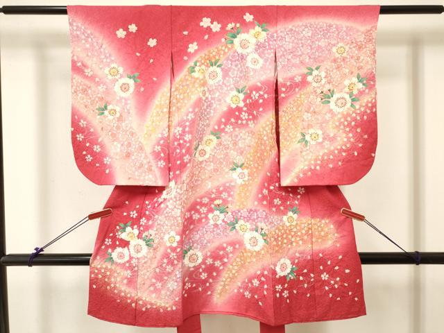 平和屋着物[]七五三　女の子　３歳　祝着　三つ身　舞桜　暈し染め　金彩　金通し地　逸品　DABC5007ma