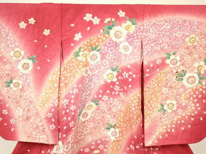 平和屋着物[]七五三　女の子　３歳　祝着　三つ身　舞桜　暈し染め　金彩　金通し地　逸品　DABC5007ma