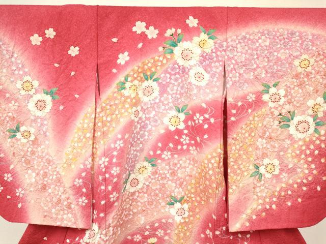 平和屋着物[]七五三　女の子　３歳　祝着　三つ身　舞桜　暈し染め　金彩　金通し地　逸品　DABC5007ma