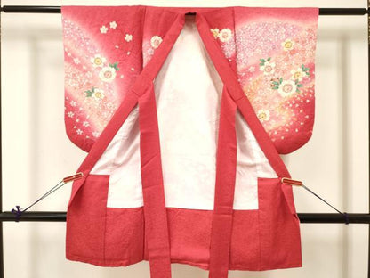 平和屋着物[]七五三　女の子　３歳　祝着　三つ身　舞桜　暈し染め　金彩　金通し地　逸品　DABC5007ma
