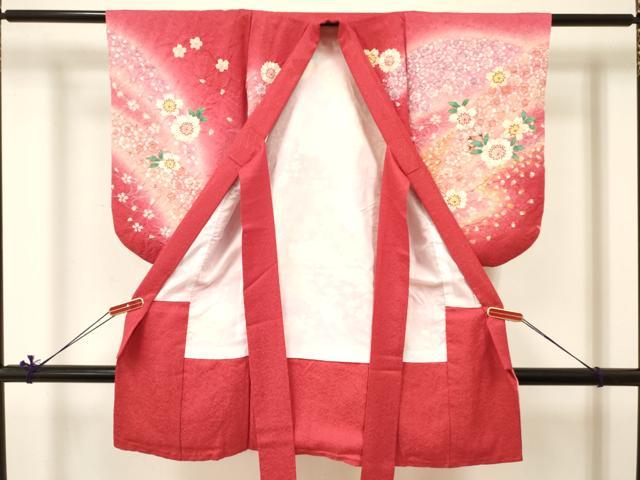 平和屋着物[]七五三　女の子　３歳　祝着　三つ身　舞桜　暈し染め　金彩　金通し地　逸品　DABC5007ma