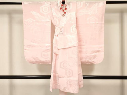 平和屋着物[]女の子　子供　長襦袢　無双仕立て　飛鶴亀甲花地紋　半衿刺繍　洗える着物　DABC5008ma