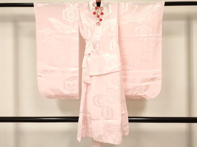 平和屋着物[]女の子　子供　長襦袢　無双仕立て　飛鶴亀甲花地紋　半衿刺繍　洗える着物　DABC5008ma