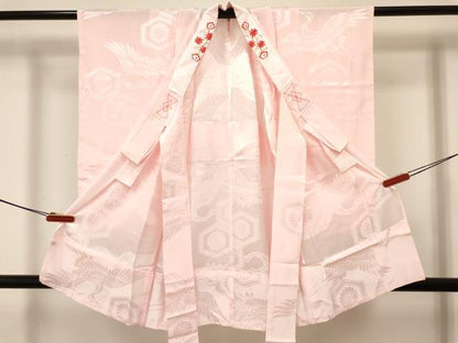 平和屋着物[]女の子　子供　長襦袢　無双仕立て　飛鶴亀甲花地紋　半衿刺繍　洗える着物　DABC5008ma