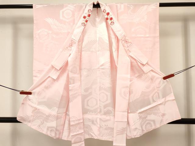 平和屋着物[]女の子　子供　長襦袢　無双仕立て　飛鶴亀甲花地紋　半衿刺繍　洗える着物　DABC5008ma