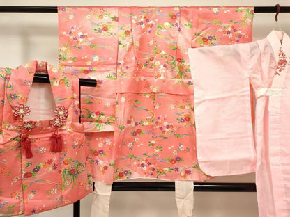 平和屋着物[]七五三　女の子　３歳　祝着　三つ身　長襦袢(単衣・半衿刺繍)・被布セット　流水花文　暈し染め　金彩　DABC5010ma