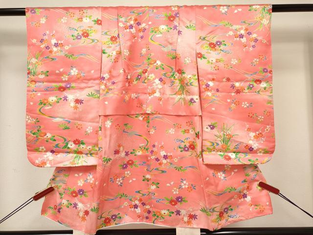 平和屋着物[]七五三　女の子　３歳　祝着　三つ身　長襦袢(単衣・半衿刺繍)・被布セット　流水花文　暈し染め　金彩　DABC5010ma