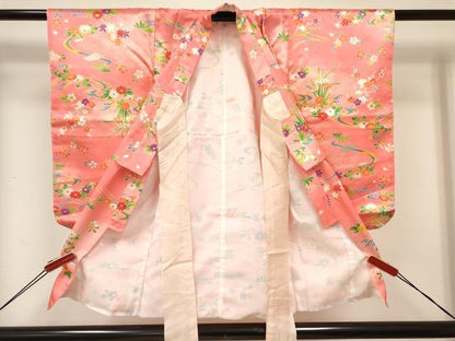 平和屋着物[]七五三　女の子　３歳　祝着　三つ身　長襦袢(単衣・半衿刺繍)・被布セット　流水花文　暈し染め　金彩　DABC5010ma