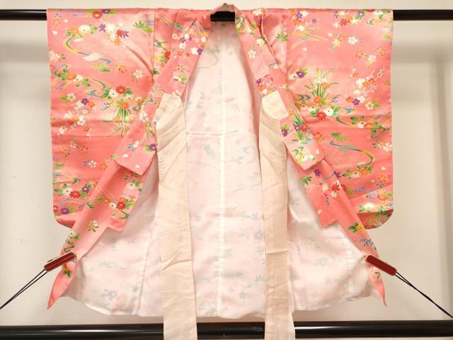 平和屋着物[]七五三　女の子　３歳　祝着　三つ身　長襦袢(単衣・半衿刺繍)・被布セット　流水花文　暈し染め　金彩　DABC5010ma