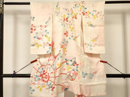 平和屋着物＊夏物 お宮参り 女の子 祝着 産着 初着 のしめ 絽 源氏車陶器花文 暈し染め 銀彩 逸品 DABC5011ma
