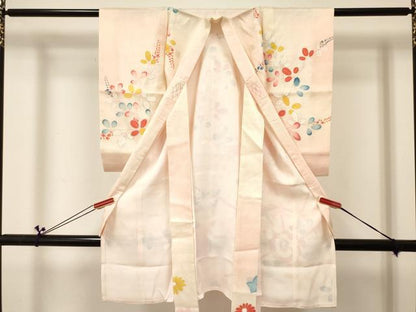 平和屋着物＊夏物 お宮参り 女の子 祝着 産着 初着 のしめ 絽 源氏車陶器花文 暈し染め 銀彩 逸品 DABC5011ma