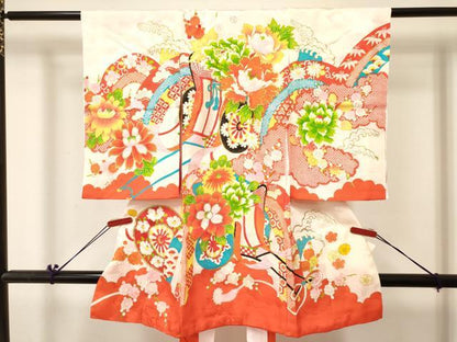 平和屋着物[]お宮参り　女の子　祝着　産着　初着　のしめ　刺繍　御所車花文　金彩　逸品　DABC5012ma