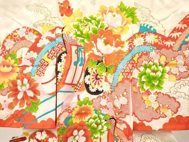 平和屋着物[]お宮参り　女の子　祝着　産着　初着　のしめ　刺繍　御所車花文　金彩　逸品　DABC5012ma
