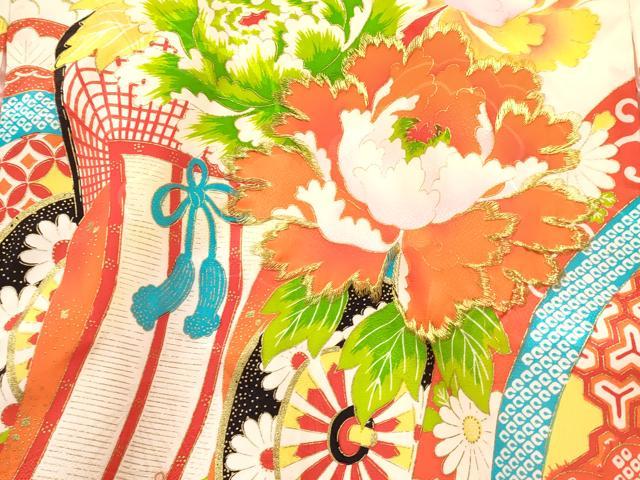 平和屋着物[]お宮参り　女の子　祝着　産着　初着　のしめ　刺繍　御所車花文　金彩　逸品　DABC5012ma