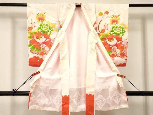 平和屋着物[]お宮参り　女の子　祝着　産着　初着　のしめ　刺繍　御所車花文　金彩　逸品　DABC5012ma