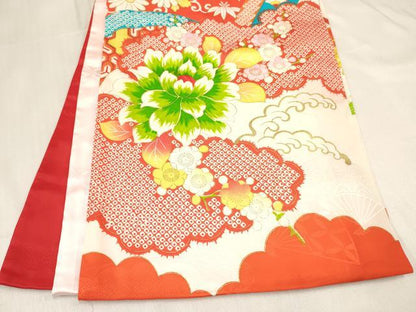 平和屋着物[]お宮参り　女の子　祝着　産着　初着　のしめ　刺繍　御所車花文　金彩　逸品　DABC5012ma