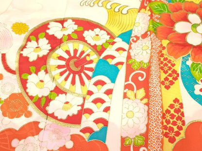 平和屋着物[]お宮参り　女の子　祝着　産着　初着　のしめ　刺繍　御所車花文　金彩　逸品　DABC5012ma