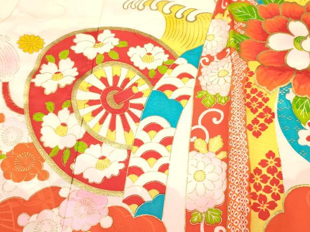 平和屋着物[]お宮参り　女の子　祝着　産着　初着　のしめ　刺繍　御所車花文　金彩　逸品　DABC5012ma