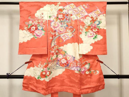 平和屋着物[]お宮参り　女の子　祝着　産着　初着　のしめ　風景牡丹花文　金彩　逸品　DABC5015ma