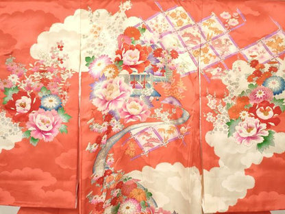 平和屋着物[]お宮参り　女の子　祝着　産着　初着　のしめ　風景牡丹花文　金彩　逸品　DABC5015ma