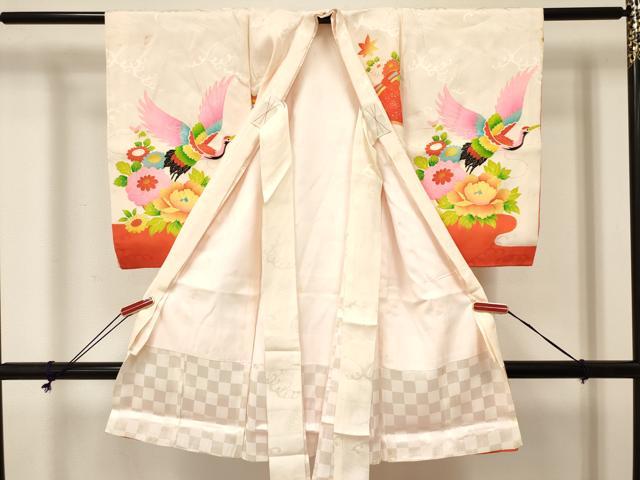 平和屋着物[]お宮参り　女の子　祝着　産着　初着　のしめ　駒刺繍　檜扇御所車飛鶴花文　金彩　逸品　DABC5016ma