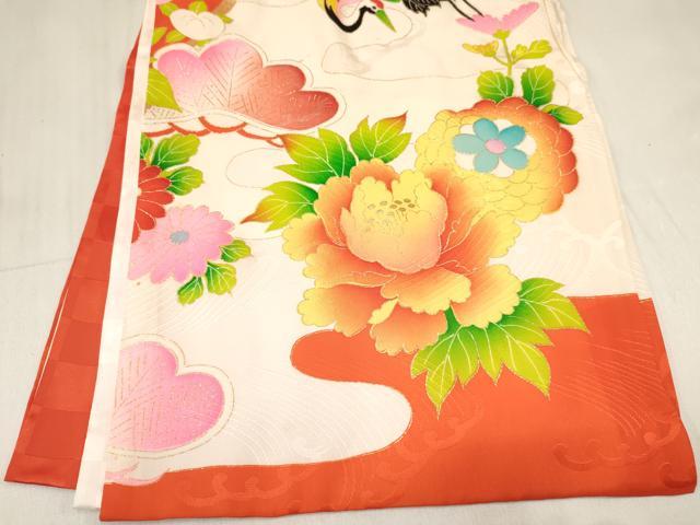 平和屋着物[]お宮参り　女の子　祝着　産着　初着　のしめ　駒刺繍　檜扇御所車飛鶴花文　金彩　逸品　DABC5016ma