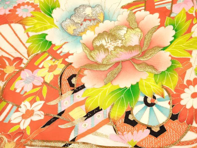平和屋着物[]お宮参り　女の子　祝着　産着　初着　のしめ　駒刺繍　檜扇御所車飛鶴花文　金彩　逸品　DABC5016ma