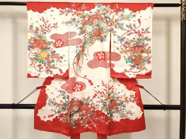 平和屋着物[]お宮参り　女の子　祝着　産着　初着　のしめ　乱菊　鏡裏花文　金彩　逸品　DABC5017ma