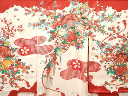 平和屋着物[]お宮参り　女の子　祝着　産着　初着　のしめ　乱菊　鏡裏花文　金彩　逸品　DABC5017ma