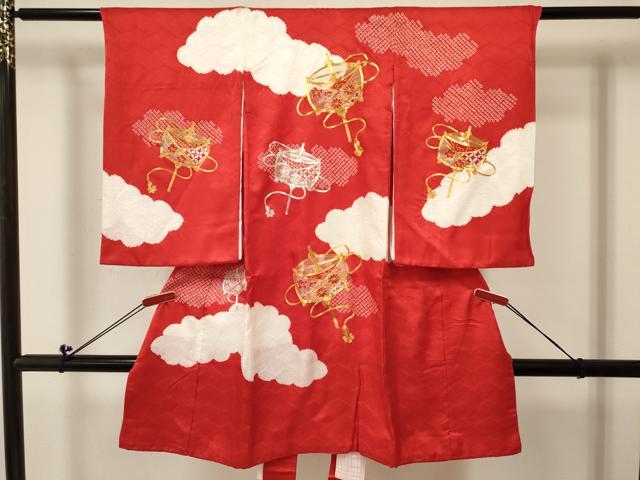 平和屋着物[]お宮参り　女の子　祝着　産着　初着　のしめ　駒刺繍　絞り　糸車花文　逸品　DABC5018ma