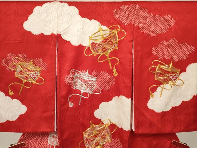 平和屋着物[]お宮参り　女の子　祝着　産着　初着　のしめ　駒刺繍　絞り　糸車花文　逸品　DABC5018ma