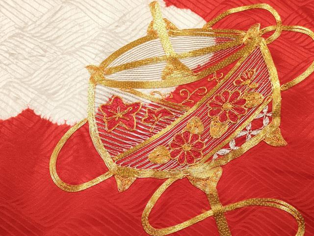 平和屋着物[]お宮参り　女の子　祝着　産着　初着　のしめ　駒刺繍　絞り　糸車花文　逸品　DABC5018ma
