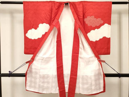平和屋着物[]お宮参り　女の子　祝着　産着　初着　のしめ　駒刺繍　絞り　糸車花文　逸品　DABC5018ma
