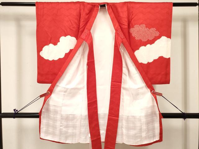 平和屋着物[]お宮参り　女の子　祝着　産着　初着　のしめ　駒刺繍　絞り　糸車花文　逸品　DABC5018ma