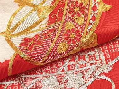 平和屋着物[]お宮参り　女の子　祝着　産着　初着　のしめ　駒刺繍　絞り　糸車花文　逸品　DABC5018ma