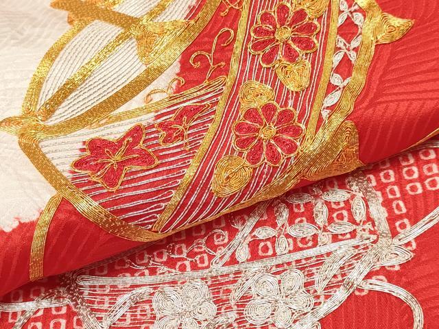 平和屋着物[]お宮参り　女の子　祝着　産着　初着　のしめ　駒刺繍　絞り　糸車花文　逸品　DABC5018ma