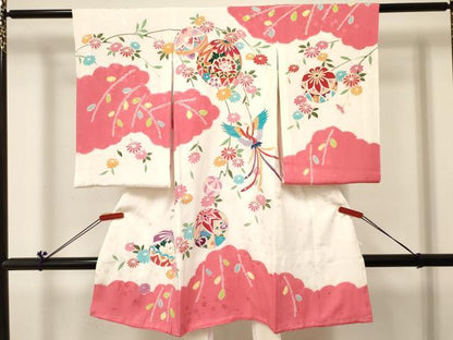 平和屋着物[]お宮参り　女の子　祝着　産着　初着　のしめ　絞り　鳳凰鞠花文　金彩　逸品　DABC5019ma