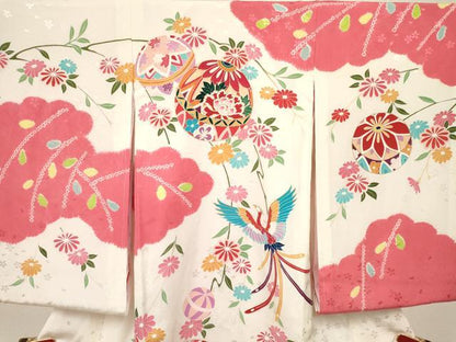 平和屋着物[]お宮参り　女の子　祝着　産着　初着　のしめ　絞り　鳳凰鞠花文　金彩　逸品　DABC5019ma