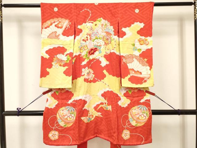 平和屋着物[]アンティーク　大正ロマン　お宮参り　女の子　祝着　産着　初着　のしめ　駒刺繍　折り鶴鞠花文　逸品　DABC5020ma