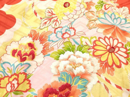 平和屋着物[]アンティーク　大正ロマン　お宮参り　女の子　祝着　産着　初着　のしめ　駒刺繍　折り鶴鞠花文　逸品　DABC5020ma